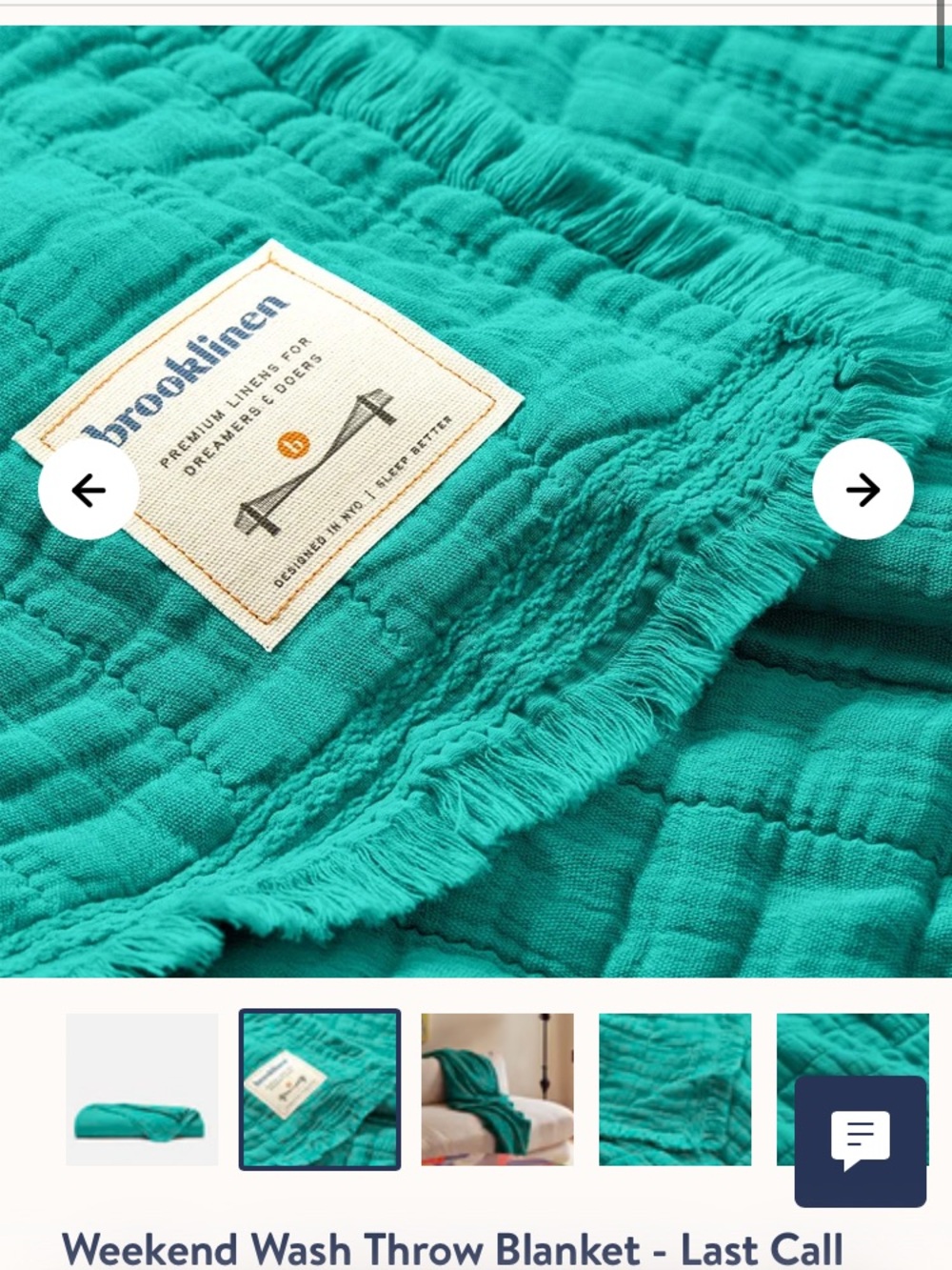 Brooklinen Weekend Wash Throw Blanket Waikiki - Picture 2 of 4